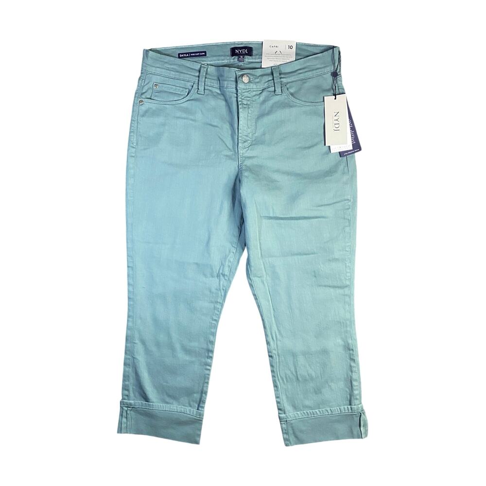 NYDJ Dayla Wide Cut Capri Calypso Green Denim Pants NWT - 10